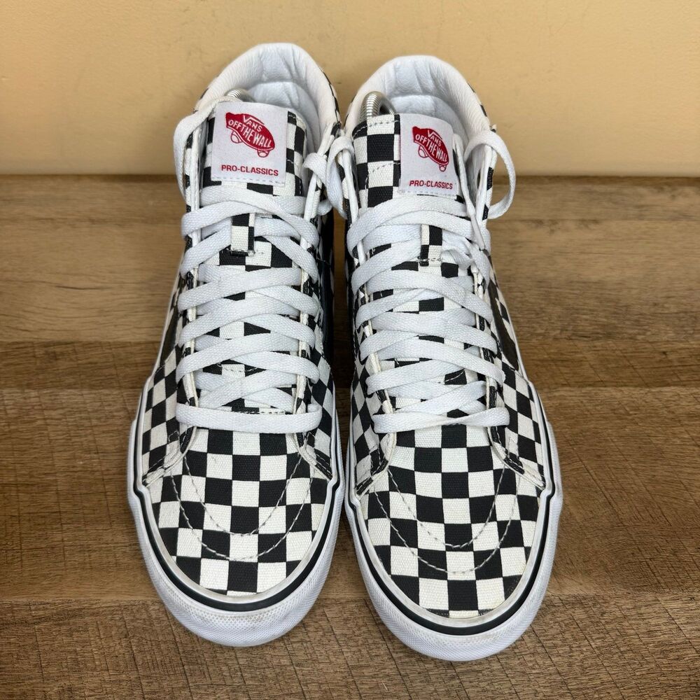 Vans CUSTOM  Sk8-Hi aCheckerboard sneakers black logo stripe men’s size 9 shoes - Picture 5 of 8